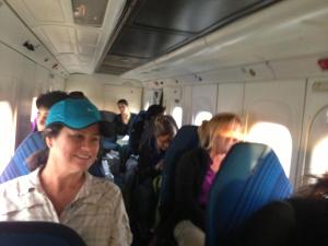 Kristy Allan and climbers on the plane