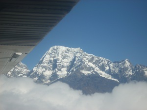 View of the mountain range they are flying through on the way to Lukla